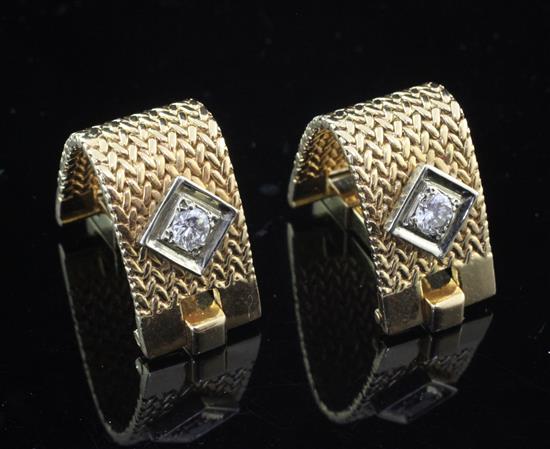 A pair of French 18ct gold and diamond set cufflinks,